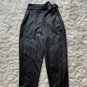 Black Croc Print D Ring Belted Skinny Pants